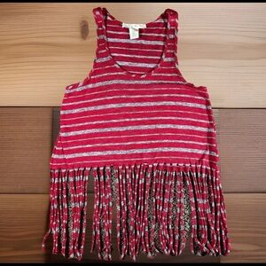 STARING AT STARS URBAN OUTFITTERS Tank Womens Medium Red Gray Stripe Fringed Top